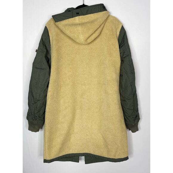 Alpha Industries Mens M Olive Green M-47 Pile Liner Long Jacket Reversible Hood - Picture 4 of 16